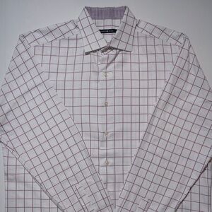 Hammer made Men’s Dress Shirt 42/16 White with Purple Windowpain Check